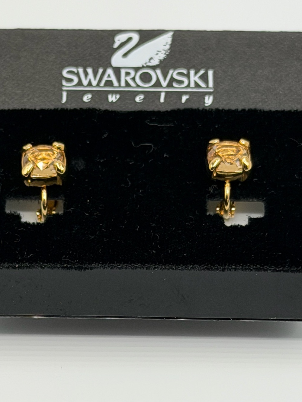 Swarovski Crystal Clip-On Earrings Amber Gold Tone 1990’s